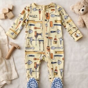 Little Bum Bums Bamboo Zippy Sleeper 6-9M Nailed It Tools Print 2 Way Zip Grippy